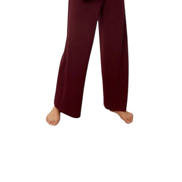 Burgundy Wine Color 2 Piece Stretch Knit Pants Outfit M-L - Picture 2 of 6